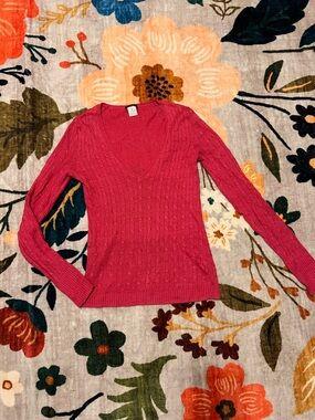 Like NEW Linen Women's V-Neck Cable Knit Sweater - Raspberry Pink